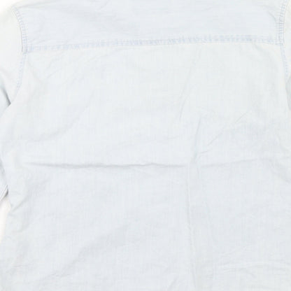 Denim & Co. Womens Blue Cotton Basic Button-Up Size 10 Collared