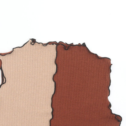 SheIn Womens Brown Colourblock Polyester Basic Tank Size M Square Neck - Asymmetric