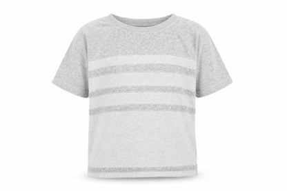 Preworn Girls Grey Geometric Cotton Basic T-Shirt Size 8 Years Round Neck Pullover