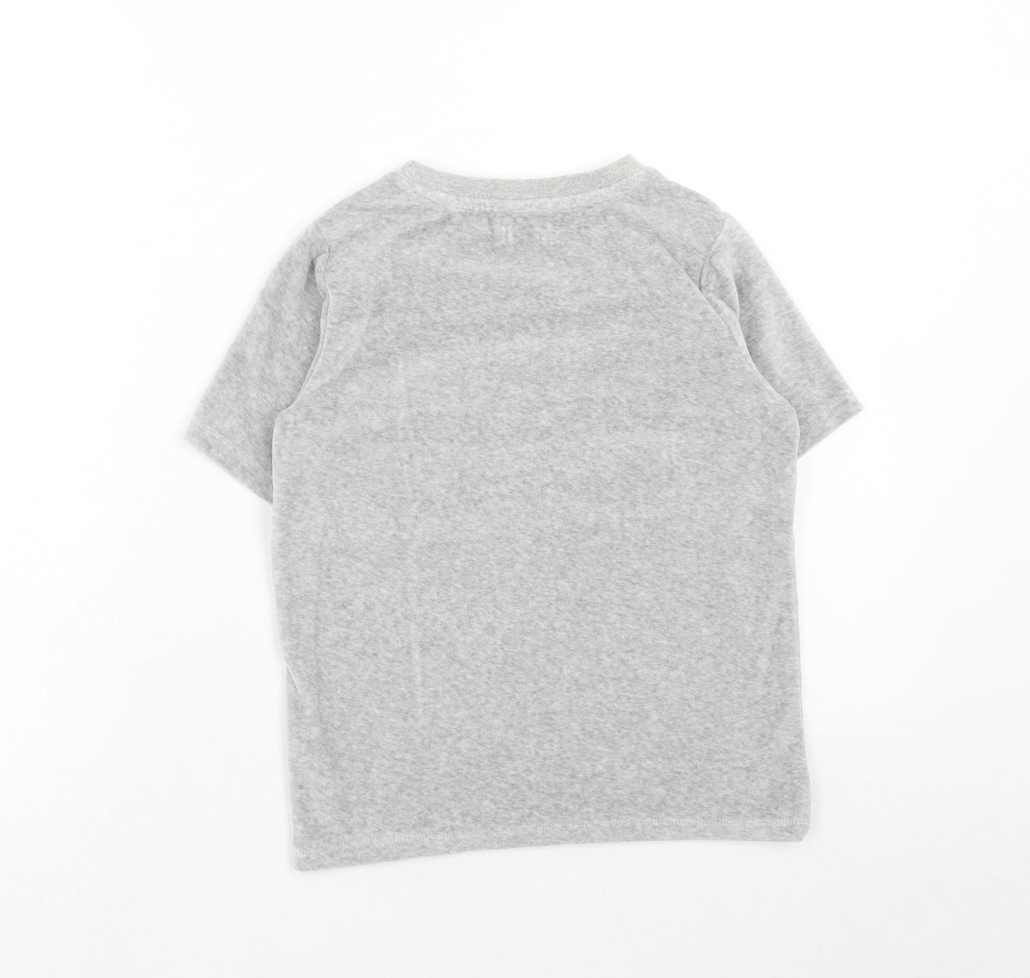 Preworn Girls Grey Geometric Cotton Basic T-Shirt Size 8 Years Round Neck Pullover