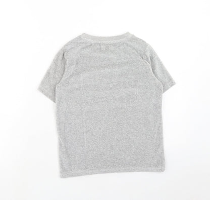 Preworn Girls Grey Geometric Cotton Basic T-Shirt Size 8 Years Round Neck Pullover
