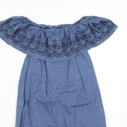 Denim & Co. Womens Blue Cotton A-Line Size 6 Boat Neck Pullover
