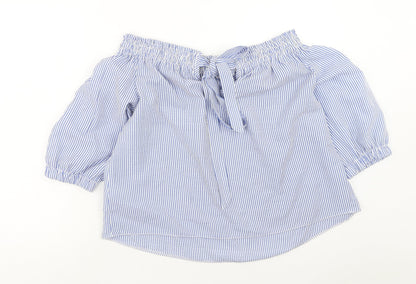 Atmosphere Womens Blue Striped Polyester Basic Blouse Size 14 Off the Shoulder