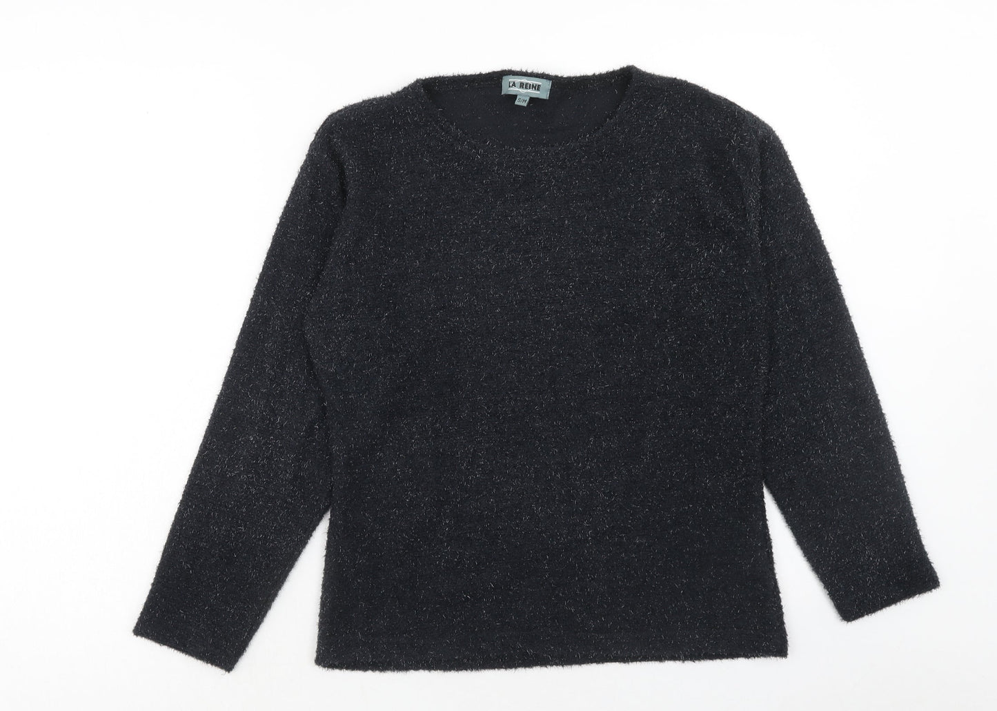 LA REINE Womens Black Boat Neck Nylon Pullover Jumper Size S