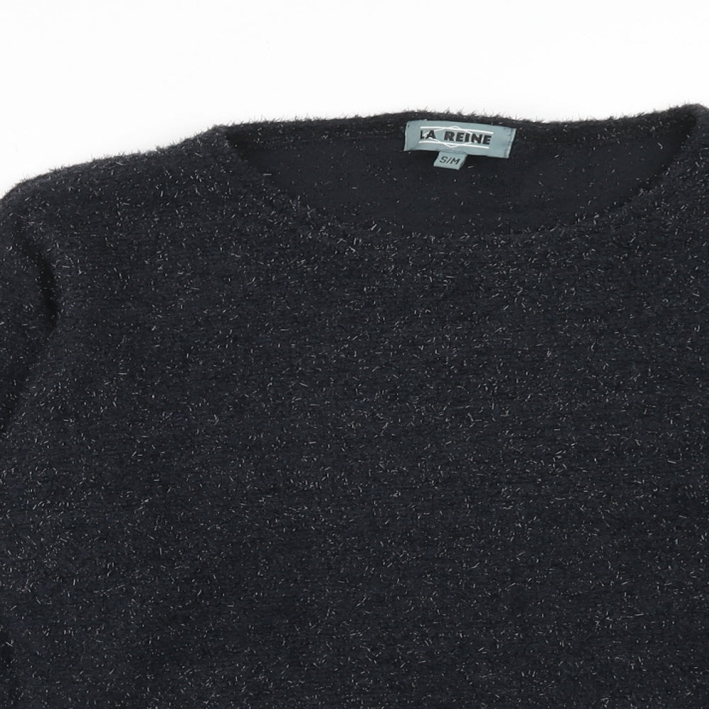 LA REINE Womens Black Boat Neck Nylon Pullover Jumper Size S