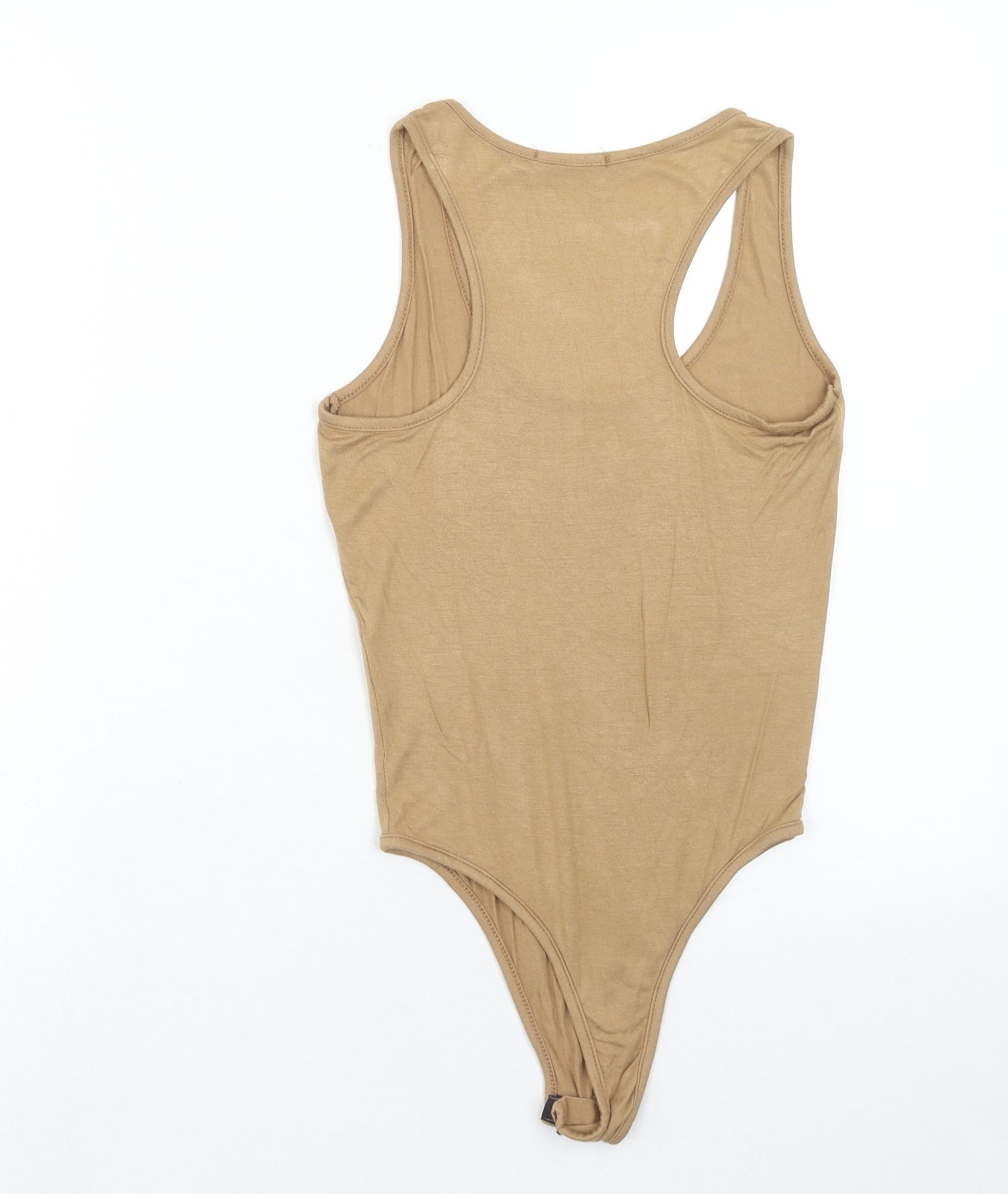 PRETTYLITTLETHING Womens Beige Viscose Bodysuit One-Piece Size 6 Snap