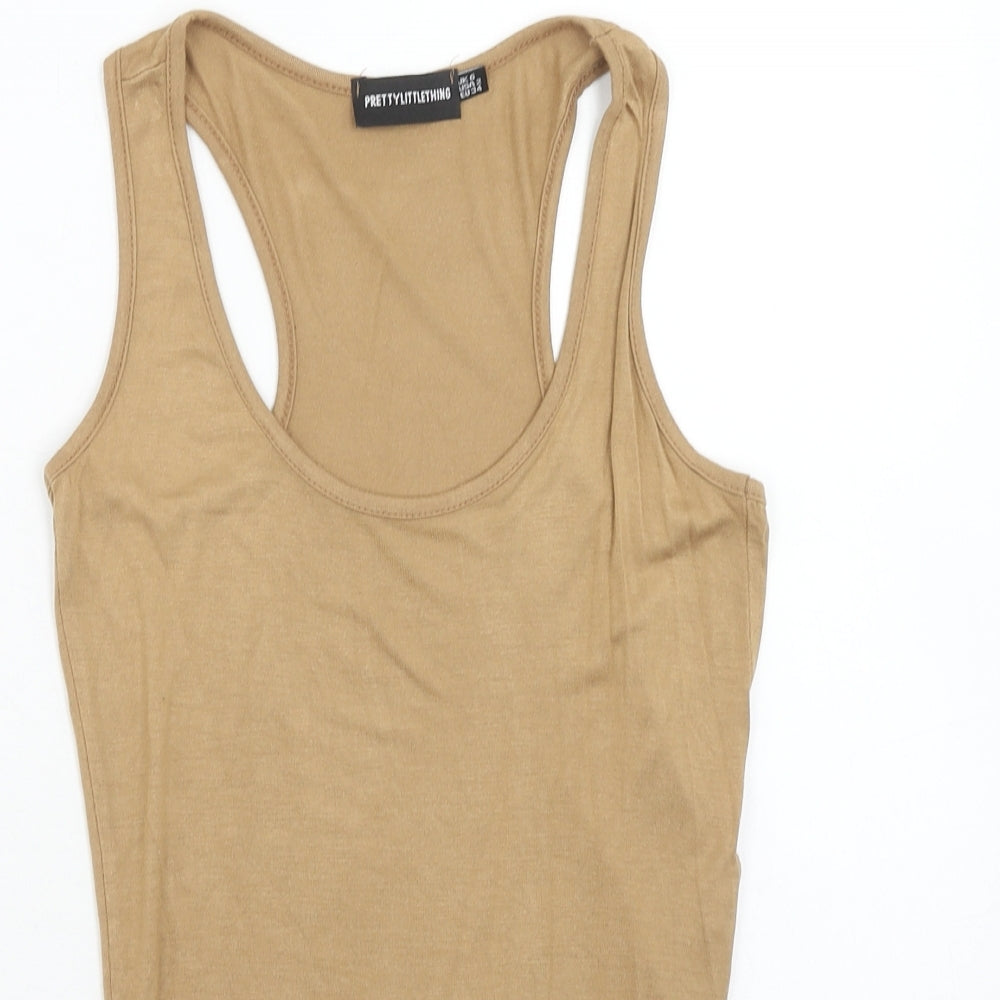 PRETTYLITTLETHING Womens Beige Viscose Bodysuit One-Piece Size 6 Snap