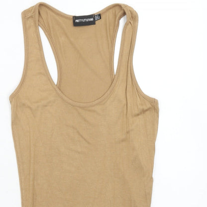 PRETTYLITTLETHING Womens Beige Viscose Bodysuit One-Piece Size 6 Snap