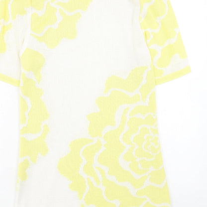 Media Womens Yellow Geometric Acrylic T-Shirt Dress Size 10 Roll Neck Button