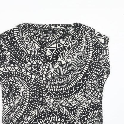 Wallis Womens Black Geometric Viscose Basic Blouse Size 12 V-Neck