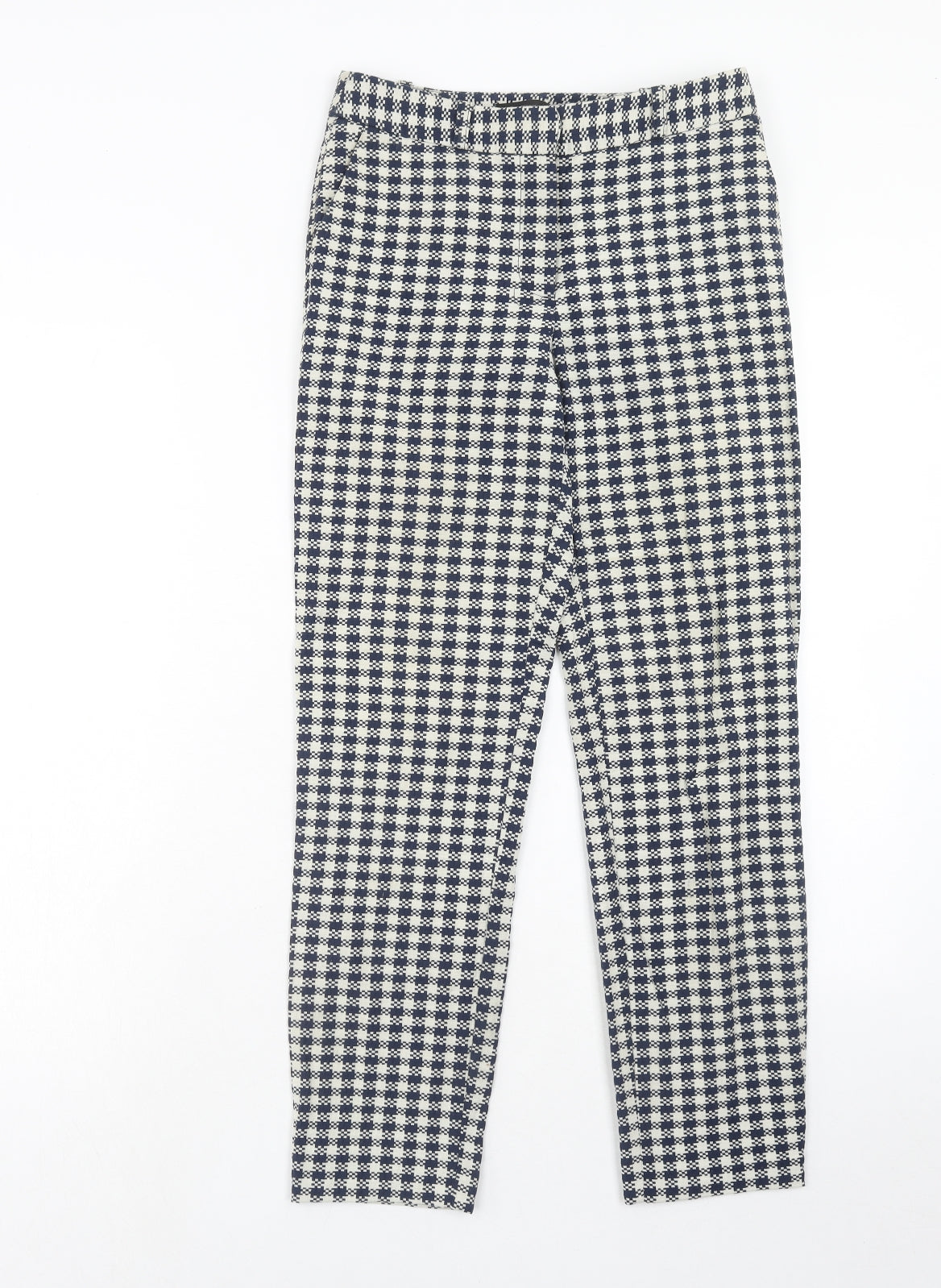 Topshop Womens Beige Geometric Cotton Trousers Size 6 Regular Hook & Eye