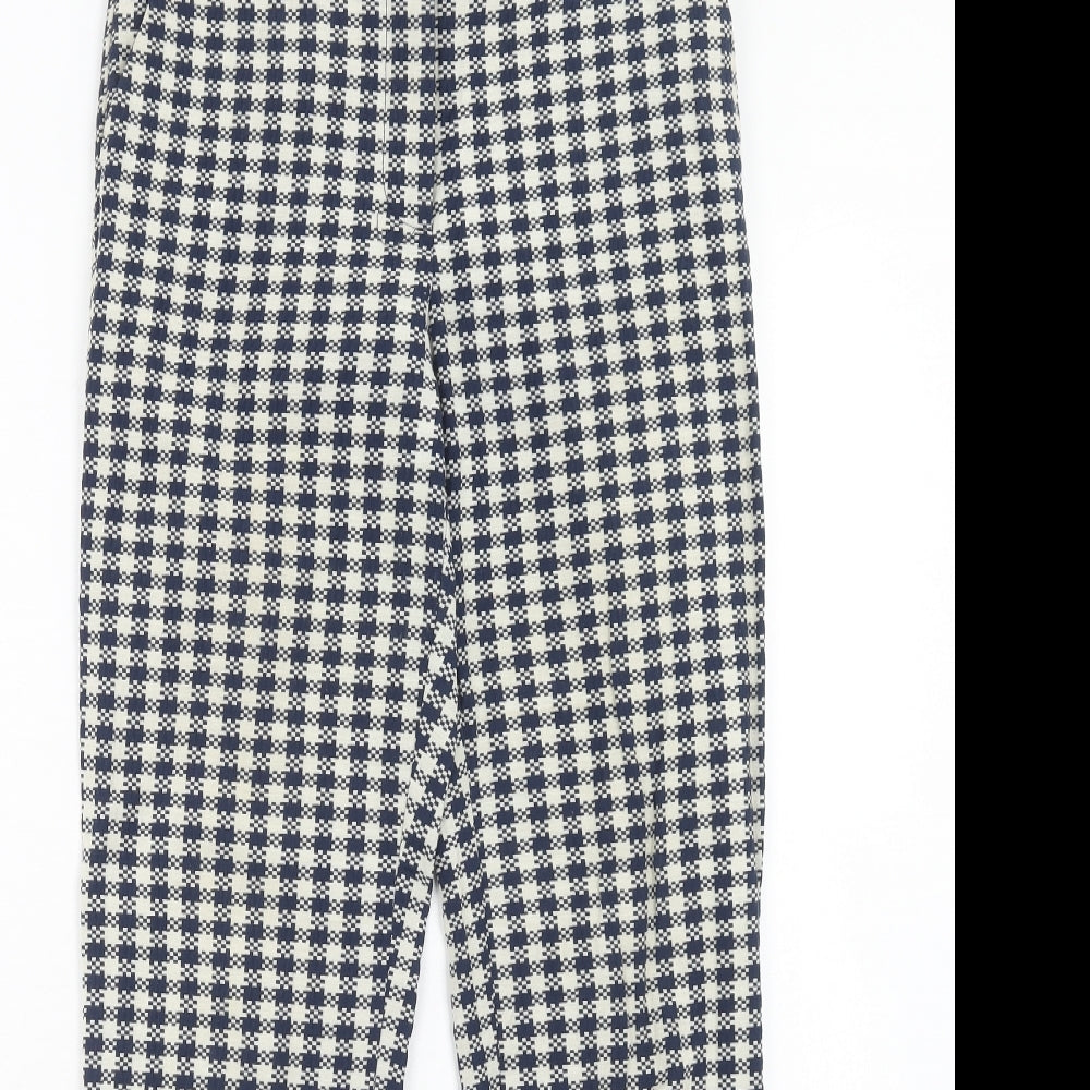 Topshop Womens Beige Geometric Cotton Trousers Size 6 Regular Hook & Eye