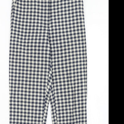 Topshop Womens Beige Geometric Cotton Trousers Size 6 Regular Hook & Eye