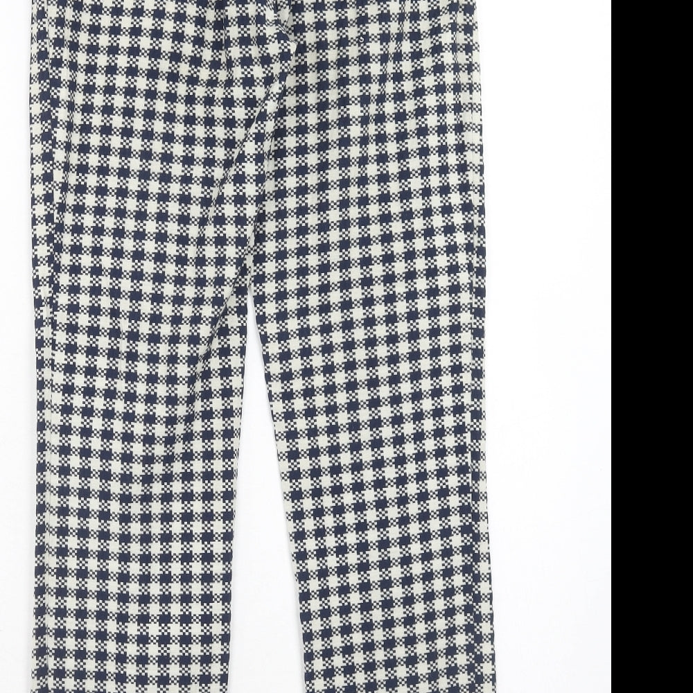 Topshop Womens Beige Geometric Cotton Trousers Size 6 Regular Hook & Eye