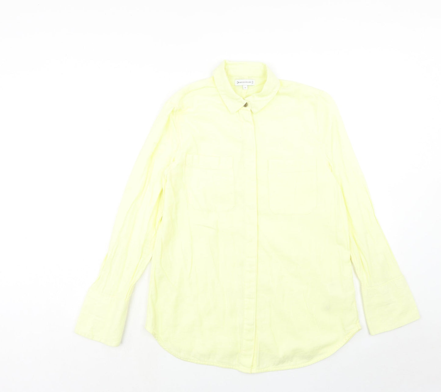Womens UK Size 10 Warehouse Yellow Basic Button-Up