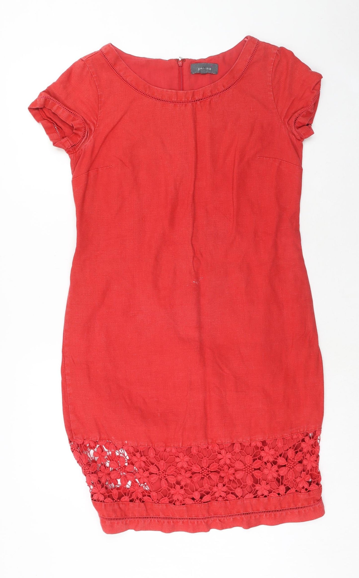 Per Una Womens Red Cotton T-Shirt Dress Size 8 Round Neck Zip