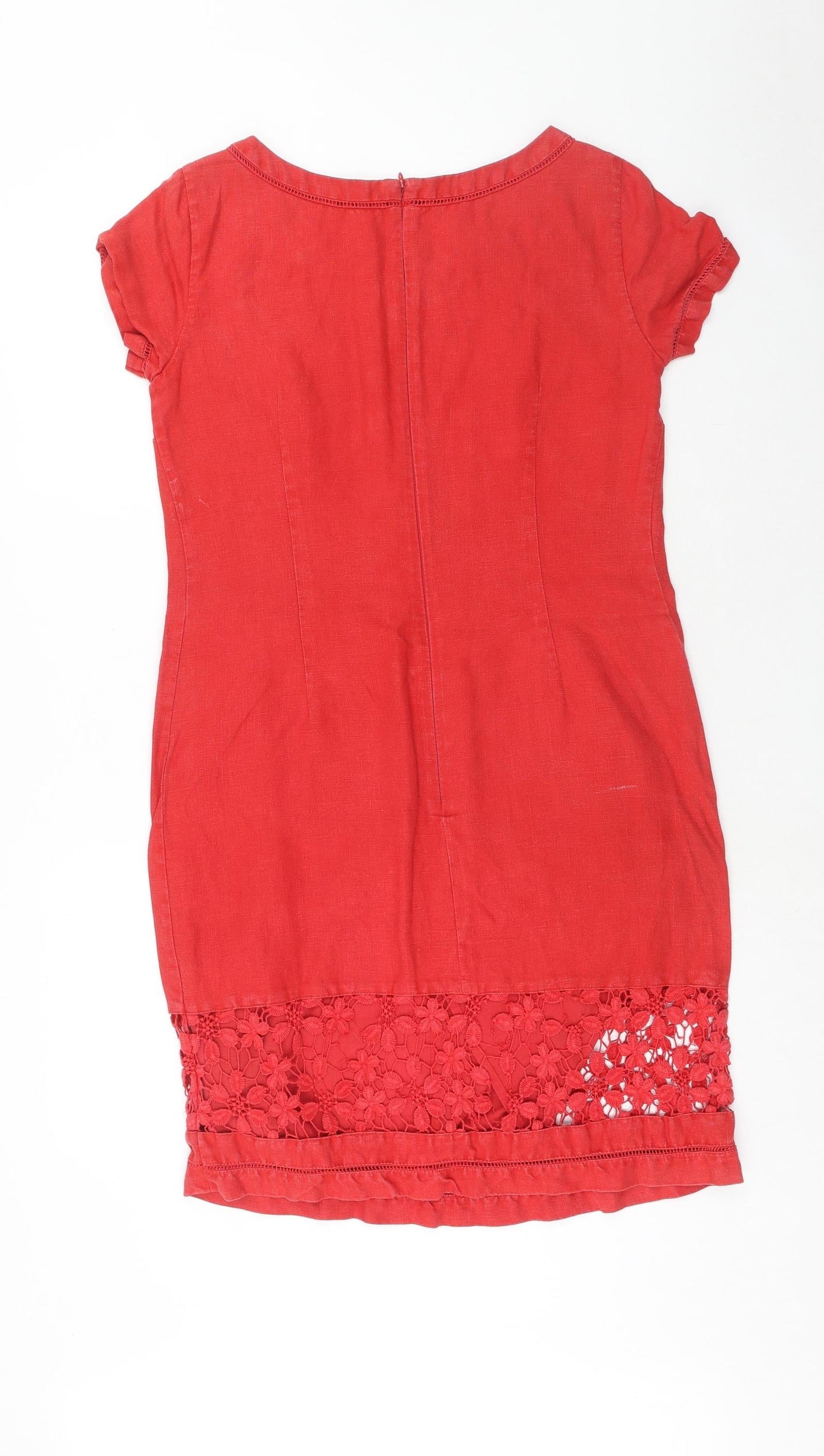 Per Una Womens Red Cotton T-Shirt Dress Size 8 Round Neck Zip