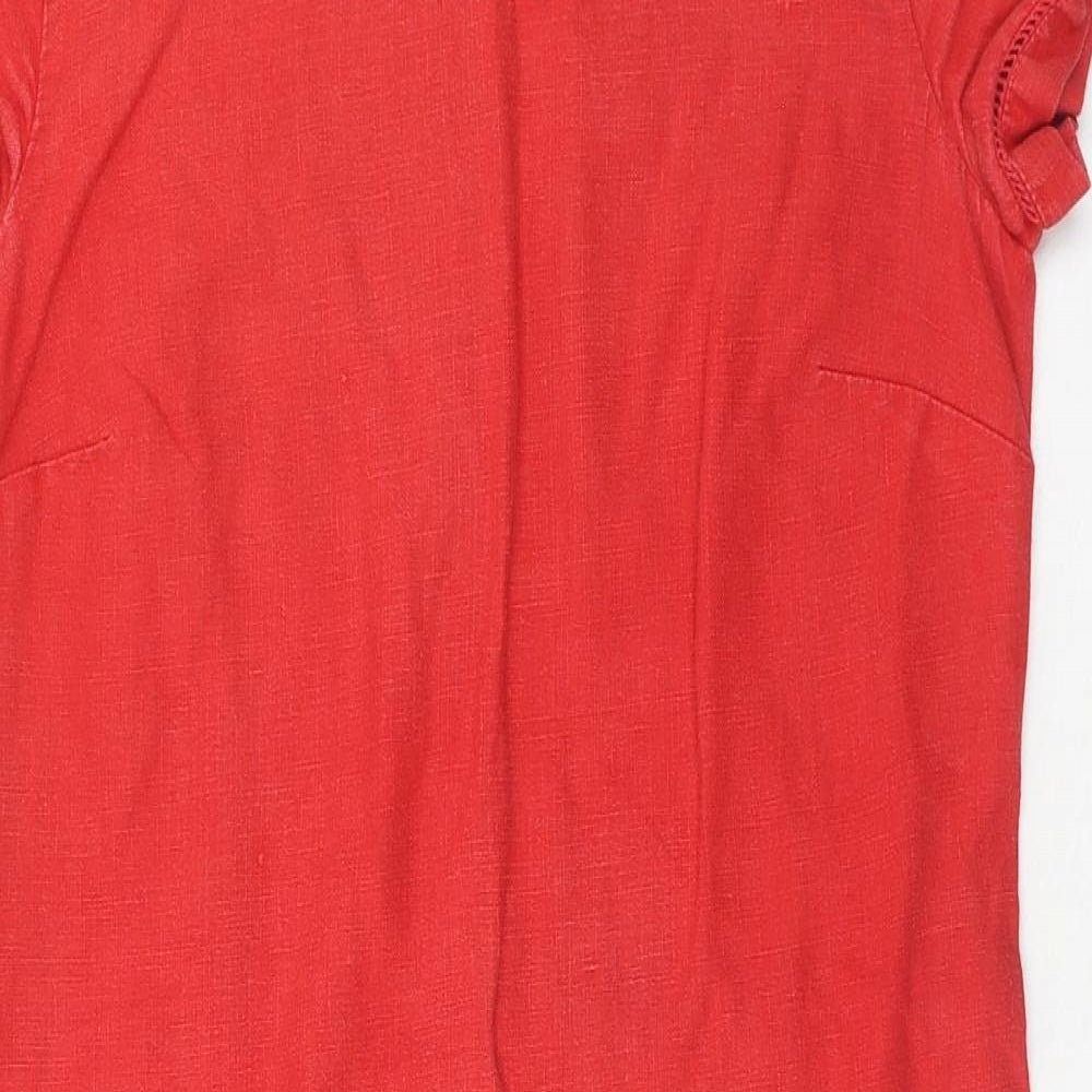 Per Una Womens Red Cotton T-Shirt Dress Size 8 Round Neck Zip
