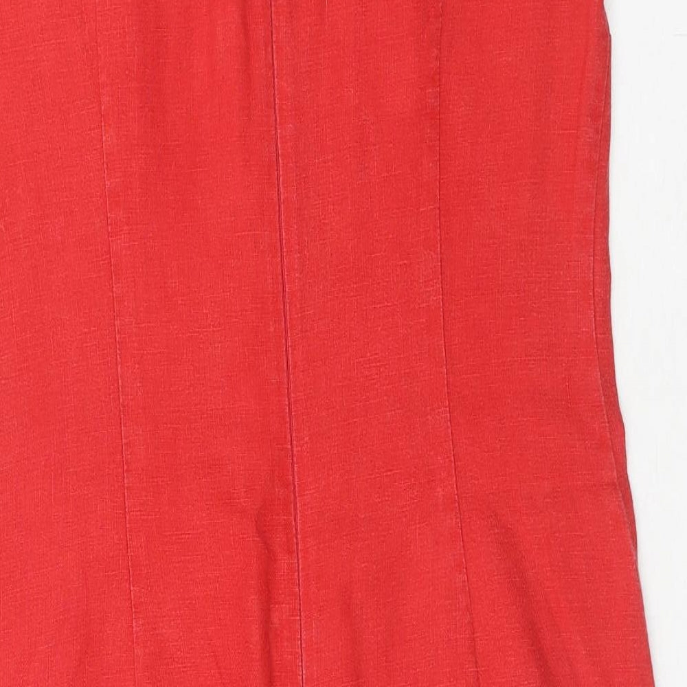 Per Una Womens Red Cotton T-Shirt Dress Size 8 Round Neck Zip