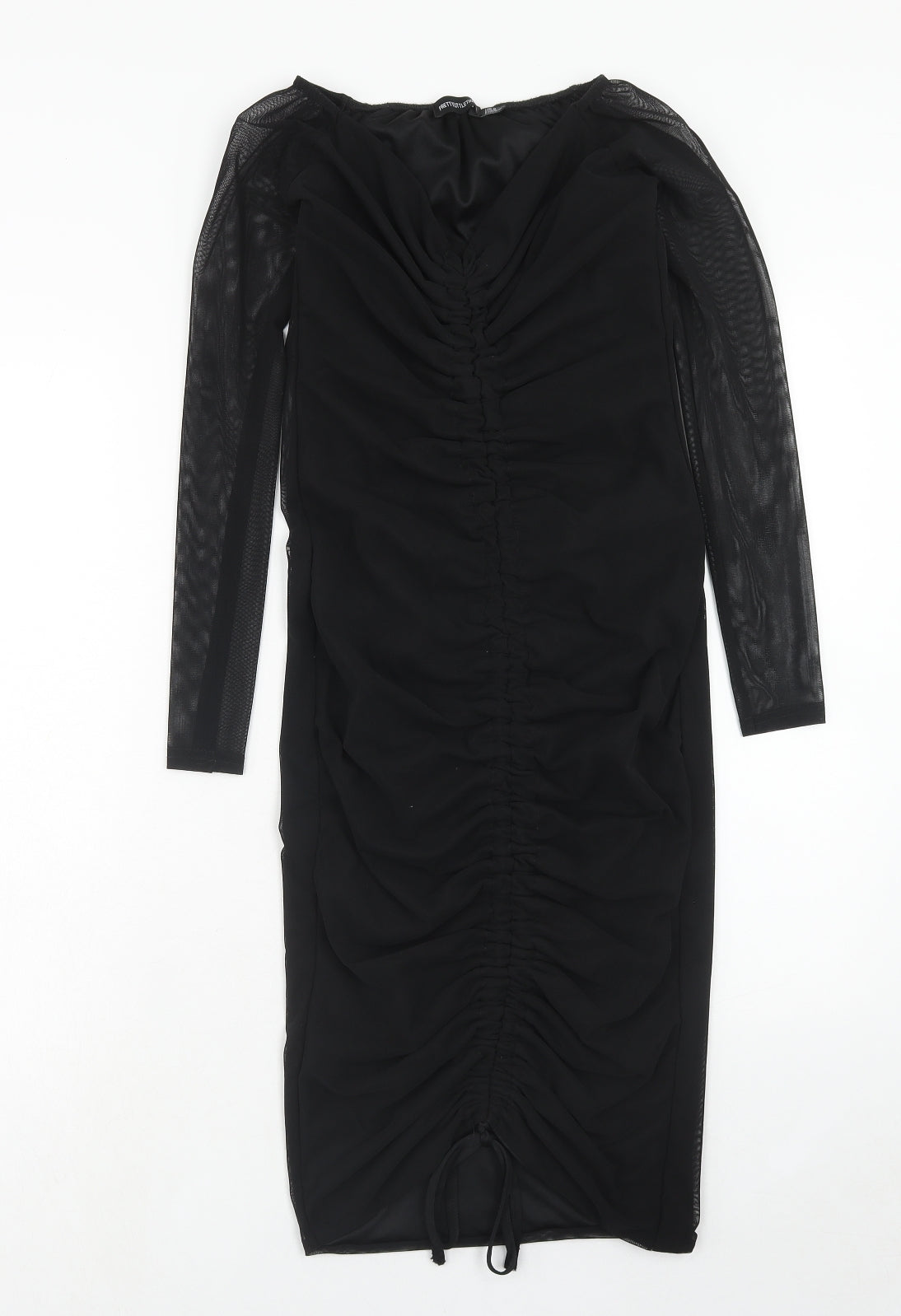 PRETTYLITTLETHING Womens Black Polyester A-Line Size 8 V-Neck Pullover