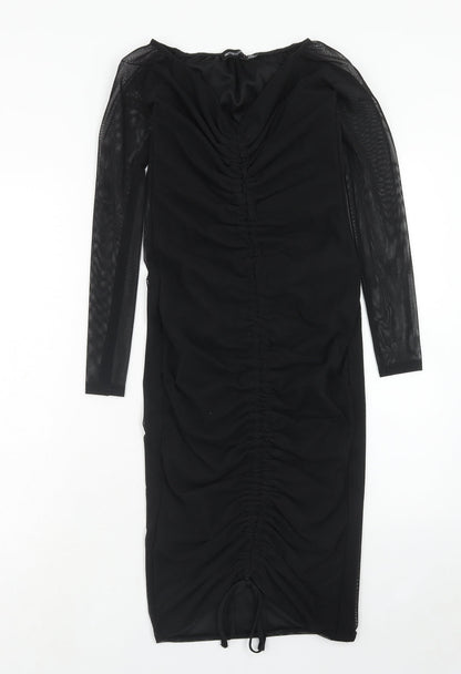 PRETTYLITTLETHING Womens Black Polyester A-Line Size 8 V-Neck Pullover