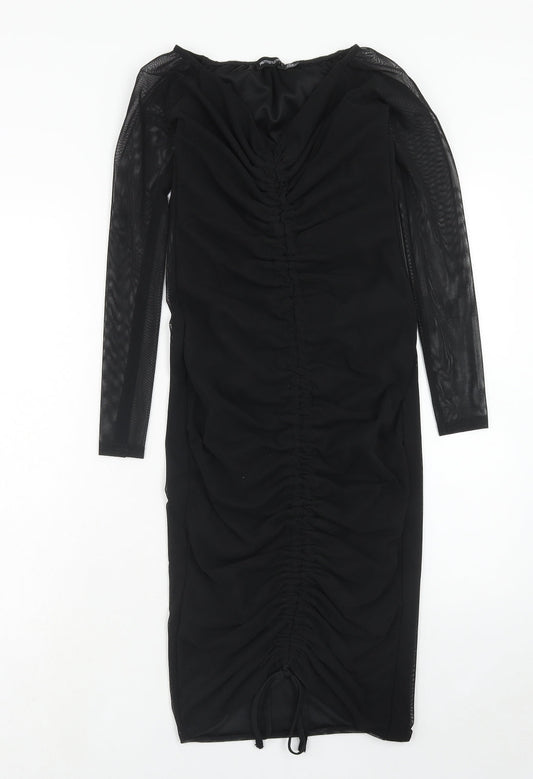 PRETTYLITTLETHING Womens Black Polyester A-Line Size 8 V-Neck Pullover