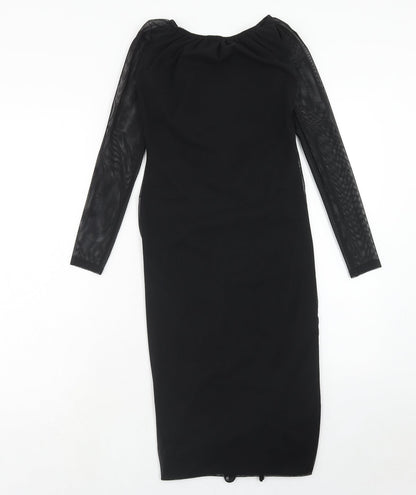 PRETTYLITTLETHING Womens Black Polyester A-Line Size 8 V-Neck Pullover