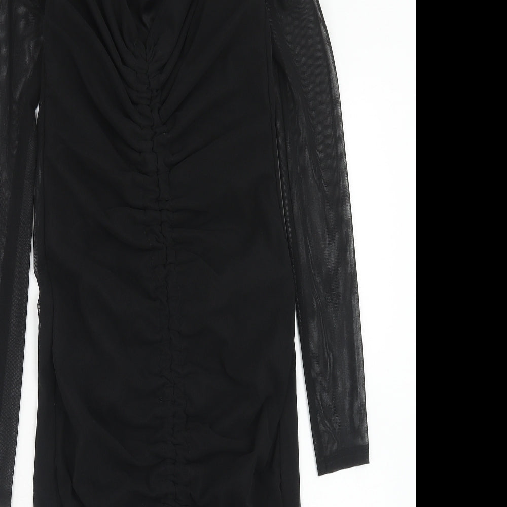 PRETTYLITTLETHING Womens Black Polyester A-Line Size 8 V-Neck Pullover