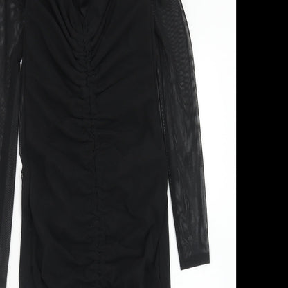 PRETTYLITTLETHING Womens Black Polyester A-Line Size 8 V-Neck Pullover