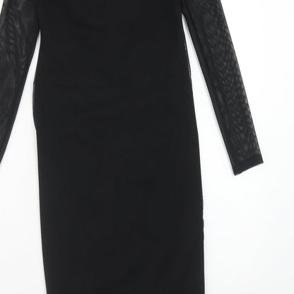 PRETTYLITTLETHING Womens Black Polyester A-Line Size 8 V-Neck Pullover