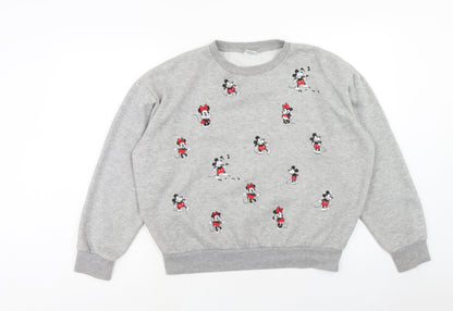 Primark Womens Grey Cotton Pullover Sweatshirt Size M Pullover - Mickey and Minnie Mouse Size 12-14
