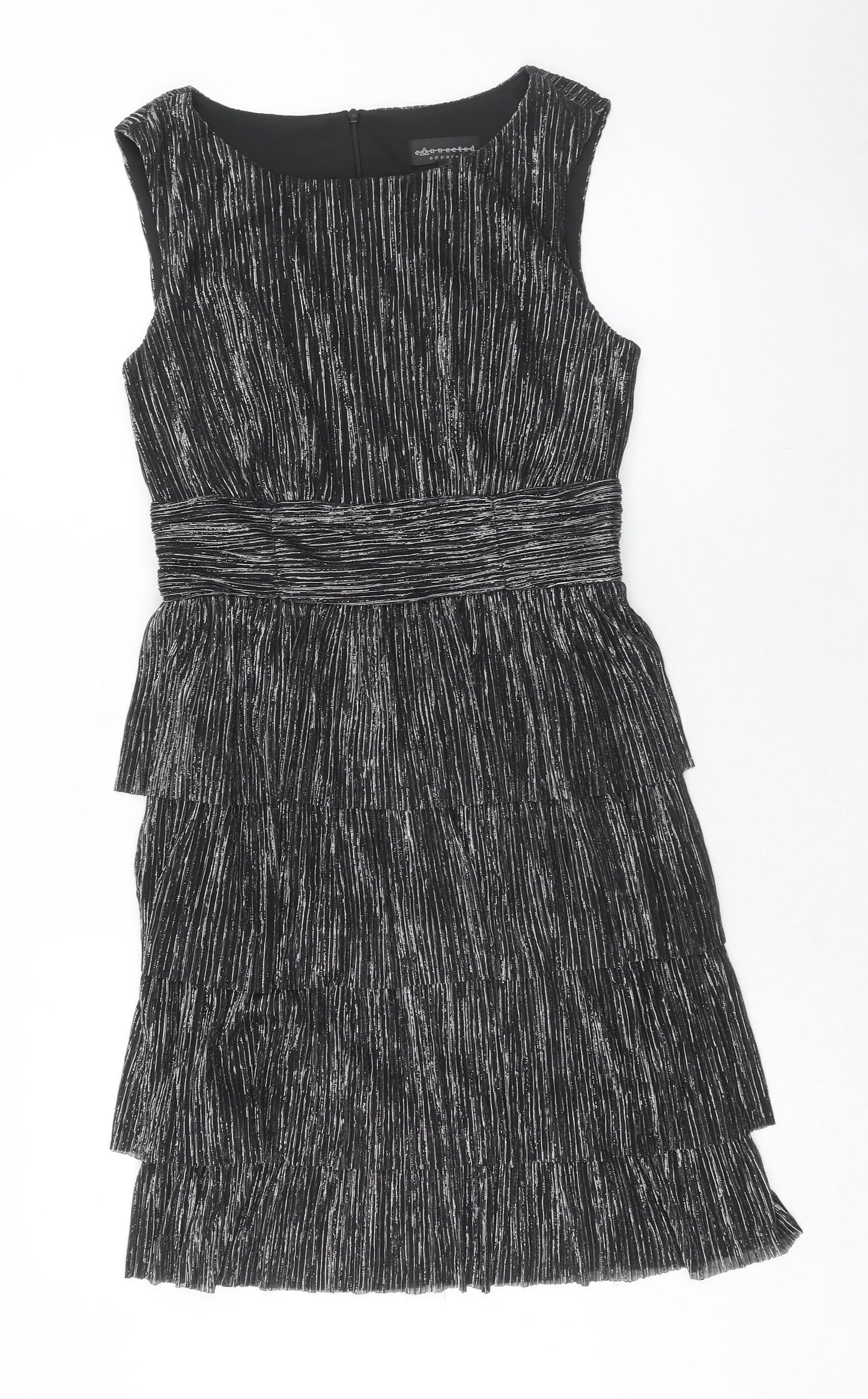 Connected Womens Black Polyester A-Line Size 8 Round Neck Zip