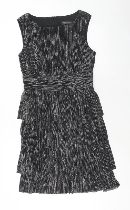 Connected Womens Black Polyester A-Line Size 8 Round Neck Zip