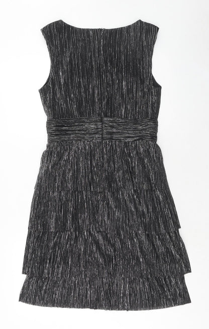 Connected Womens Black Polyester A-Line Size 8 Round Neck Zip