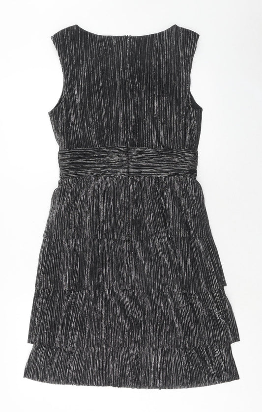 Connected Womens Black Polyester A-Line Size 8 Round Neck Zip