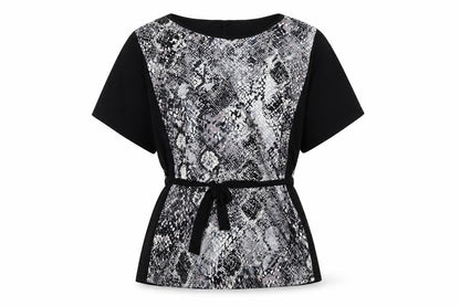 Classics Womens Black Animal Print Polyester Basic Blouse Size 14 Boat Neck - Snake Print