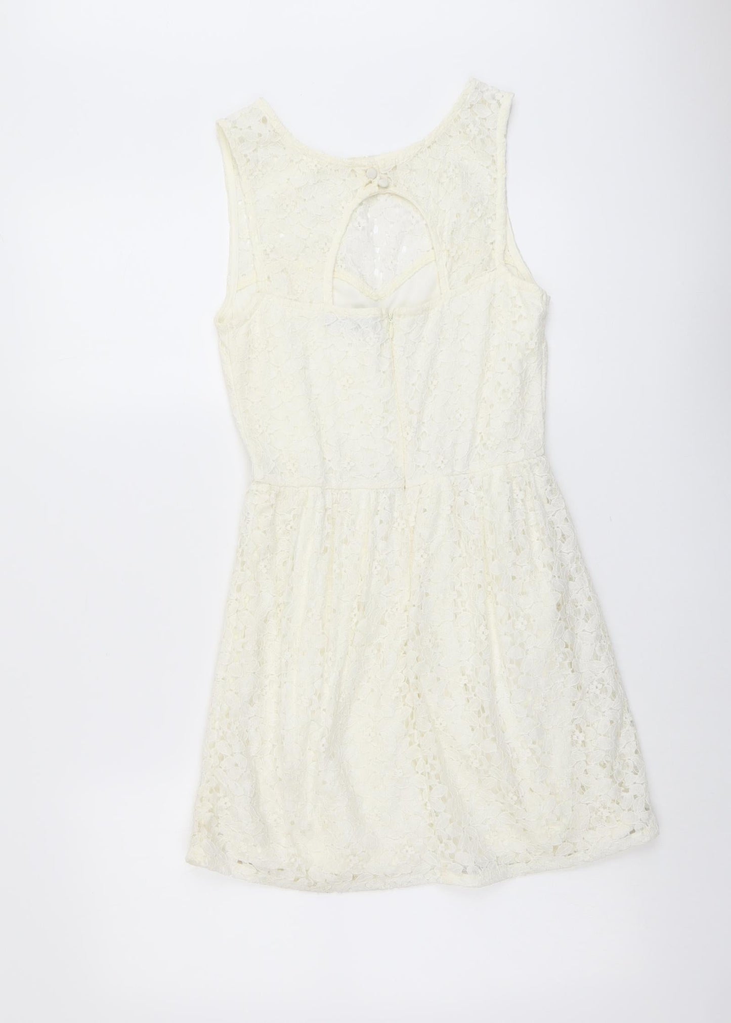 Jane Norman Womens Ivory Floral Cotton A-Line Size 6 Round Neck Button