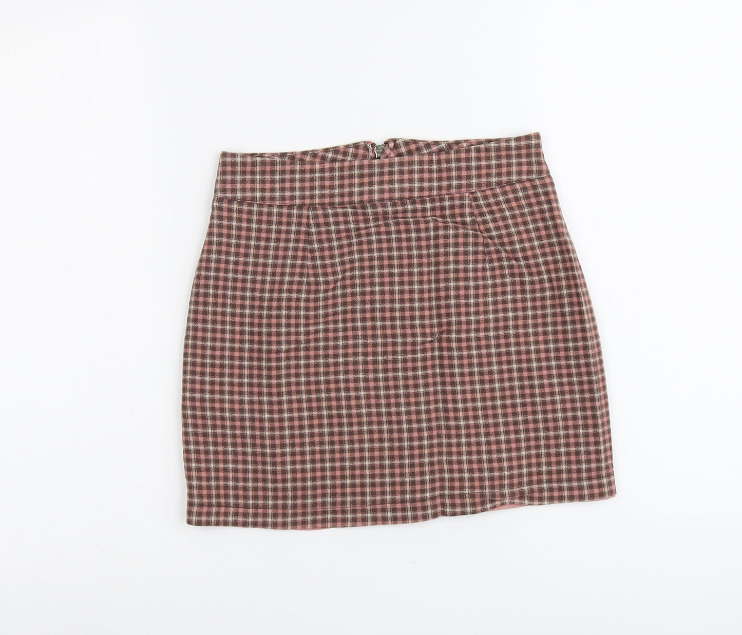 Pull&Bear Womens Pink Plaid Viscose Mini Skirt Size S Zip