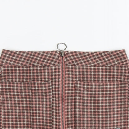 Pull&Bear Womens Pink Plaid Viscose Mini Skirt Size S Zip