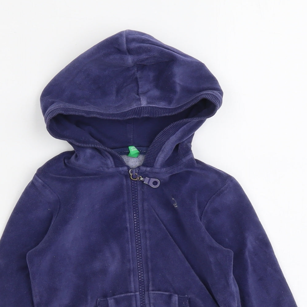 United Colors of Benetton Boys Blue Polyester Full Zip Hoodie Size 2 Years Zip