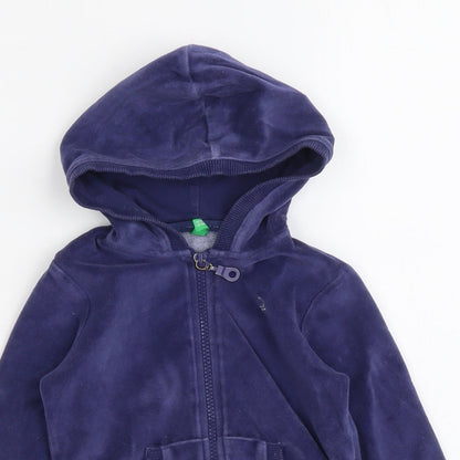 United Colors of Benetton Boys Blue Polyester Full Zip Hoodie Size 2 Years Zip