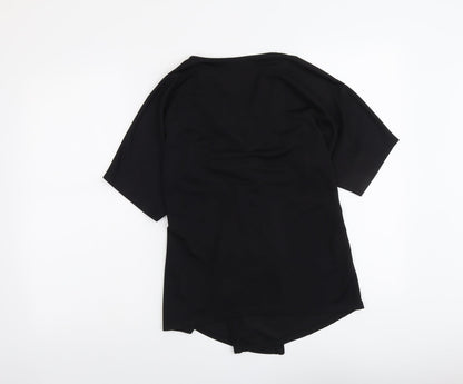 Boohoo Womens Black Polyester Basic Blouse Size 8 V-Neck