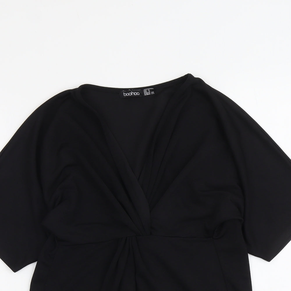 Boohoo Womens Black Polyester Basic Blouse Size 8 V-Neck