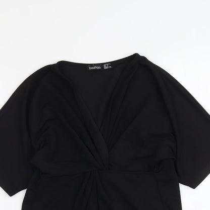 Boohoo Womens Black Polyester Basic Blouse Size 8 V-Neck