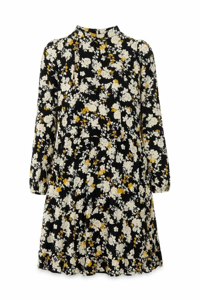 NEXT Womens Black Floral Viscose A-Line Size 6 Round Neck Button