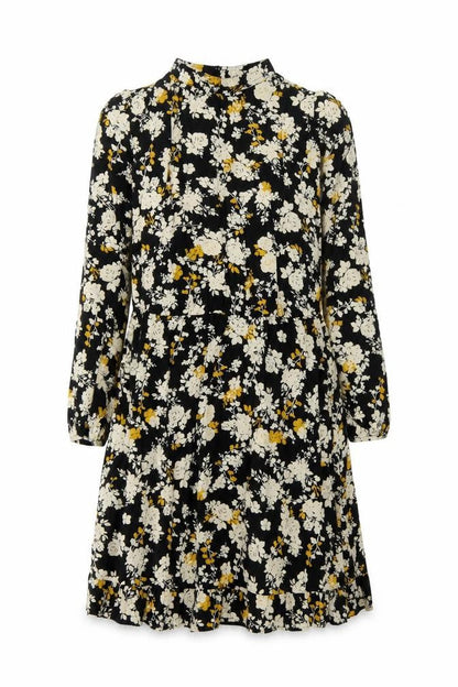 NEXT Womens Black Floral Viscose A-Line Size 6 Round Neck Button