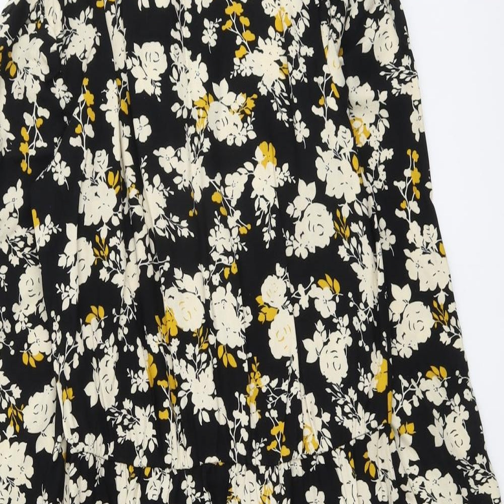 NEXT Womens Black Floral Viscose A-Line Size 6 Round Neck Button