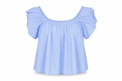 New Look Womens Blue Striped Cotton Basic Blouse Size 10 Off the Shoulder