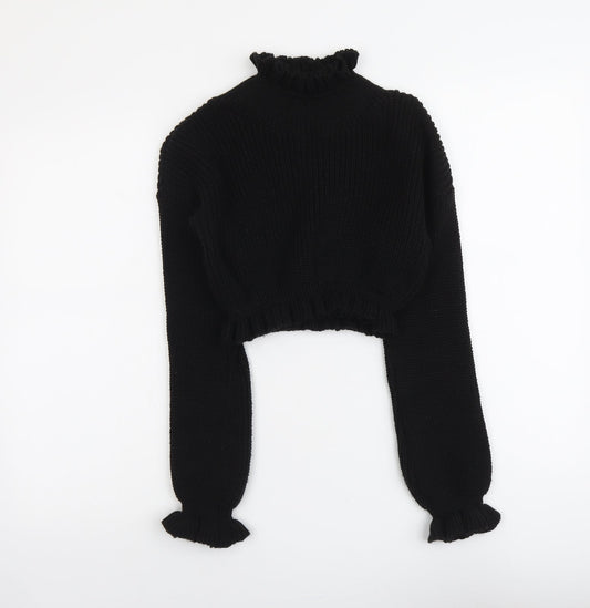 Femme Luxe Womens Black Mock Neck Acrylic Pullover Jumper Size S - Cropped