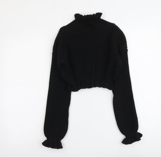 Femme Luxe Womens Black Mock Neck Acrylic Pullover Jumper Size S - Cropped